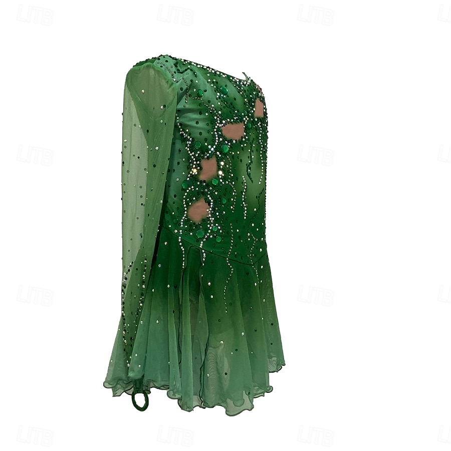 rochie de patinaj artistic rochie de patinaj pentru fete pentru femei, verde mineral, mozaic, găuri pentru degetul mare, antrenament elastic, îmbrăcăminte profesională pentru patinaj, cristal / 2025 - $314.79 –P6
