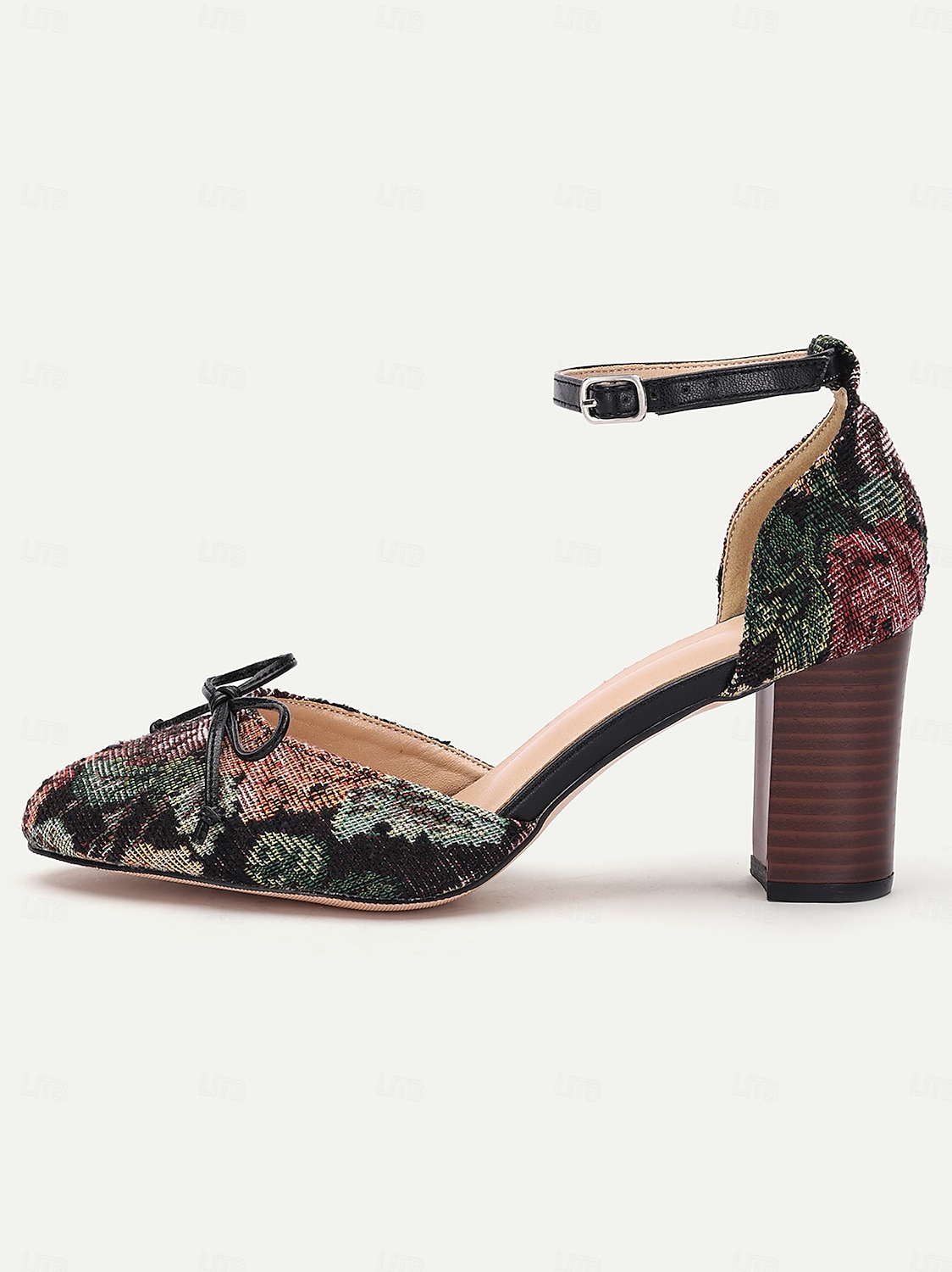 scarpe col tacco a blocco con cinturino alla caviglia e motivo floreale da donna con dettaglio fiocco, perfette per le occasioni di ispirazione vintage del 2025 a $54.99 –P3