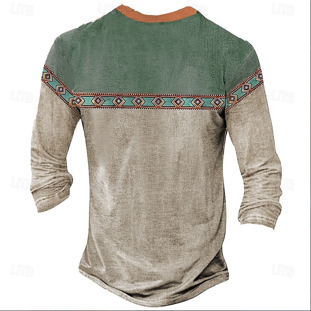 Men's Tribal T Shirt Henley Shirt Long Sleeve 3D Print Designer Retro Vintage Street Casual Daily Summer Spring Fall Lake Blue Navy Blue Brown Green Gray Henley Henley T-Shirt 2025 - $25.99 –P2