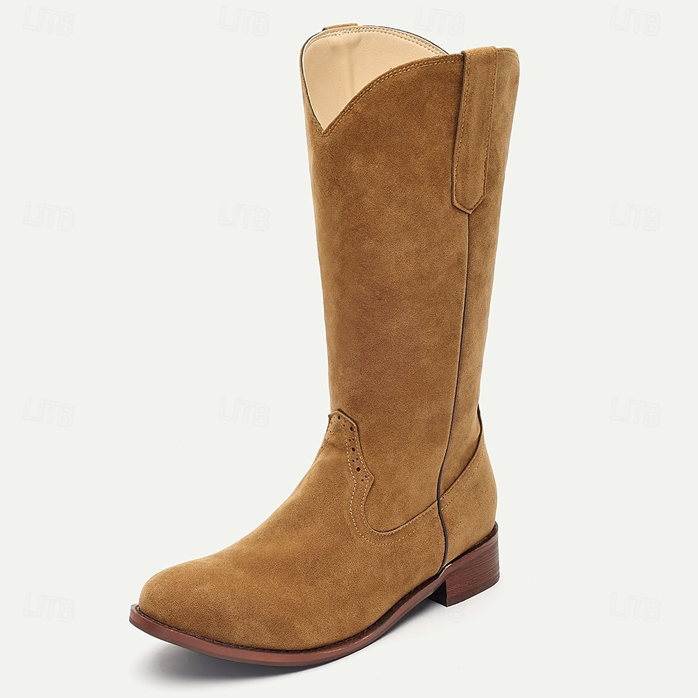 pánské hnědé semišové westernové kovbojské boty se stahovacími poutky a klasickým prošíváním - boty do půli lýtek ve vintage stylu 2025 - $54.99 –P6