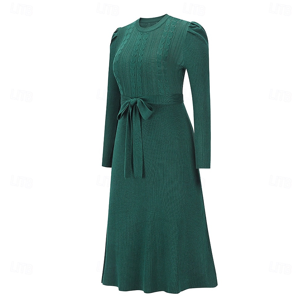 Damen Pullover Kleid Modisch elegante kleider Feste Farbe Gerippt Rundhalsausschnitt Strick Langarm Normale Oberteile Stricken Arbeit Täglich Schwarz Grün Herbst Winter 2025 - $62.99 –P11