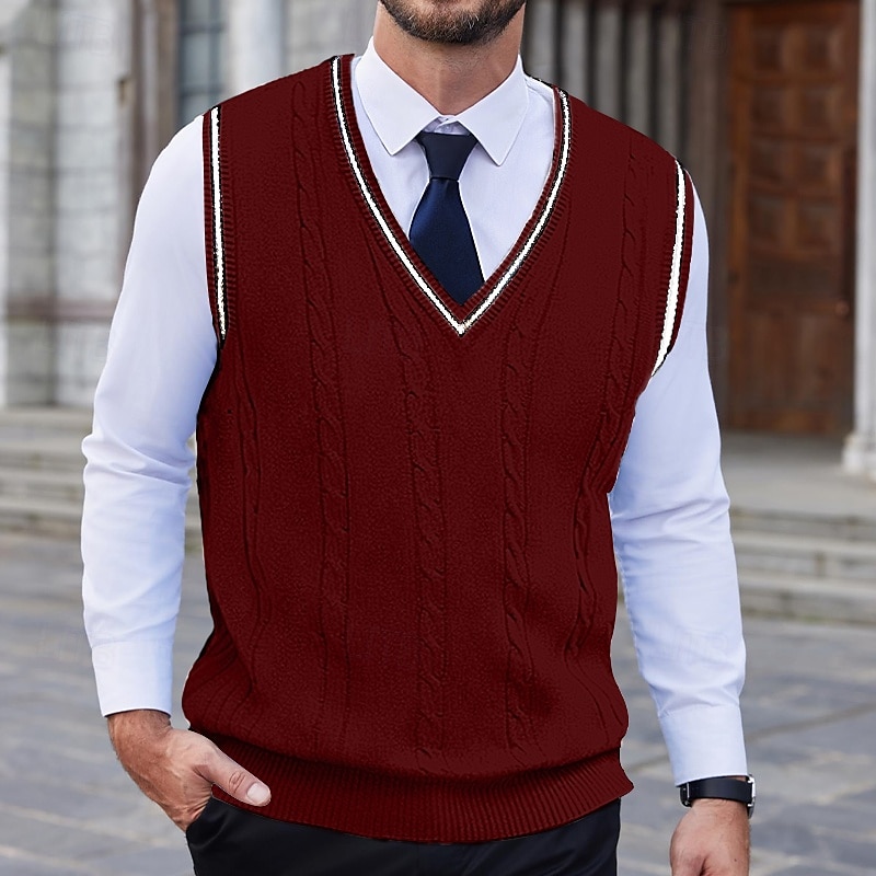 Hombre Chaleco suéter Suéter de punto Vestido Suéter Estriado Cable Tejer Regular De Punto Plano Escote en Pico Mantiene abrigado Contemporáneo moderno Ropa Cotidiana Noche Ropa Otoño Invierno Blanco 2025 - $25.99 –P5