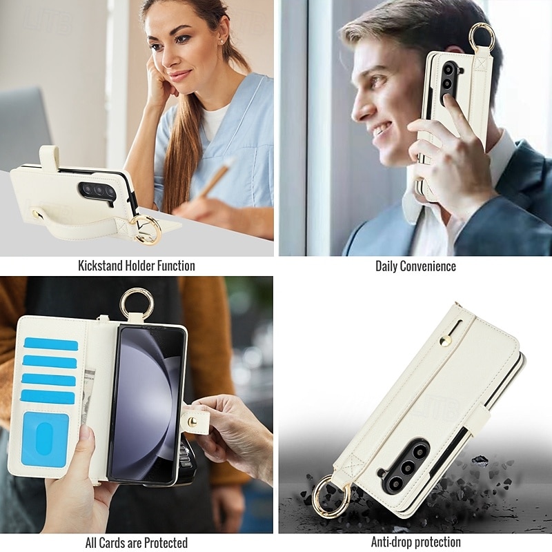 Phone Case For Samsung Galaxy Z Fold 7 Z Fold 6 Z Fold 5 Z Fold 4 Z Fold 3 Back Cover with Stand Holder with Wrist Strap Card Slot Retro TPU PU Leather 2025 - $35.99 –P5