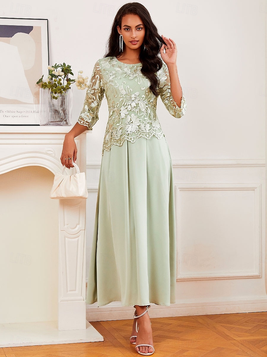 Damen Maxikleid A Linie Kleid Elegant Formell Formell Hochzeitsgast Normale Passform Einfach Dreiviertelarm Rundhalsausschnitt Hellgrün Sommer Frühling Herbst 2025 - $55.99 –P1