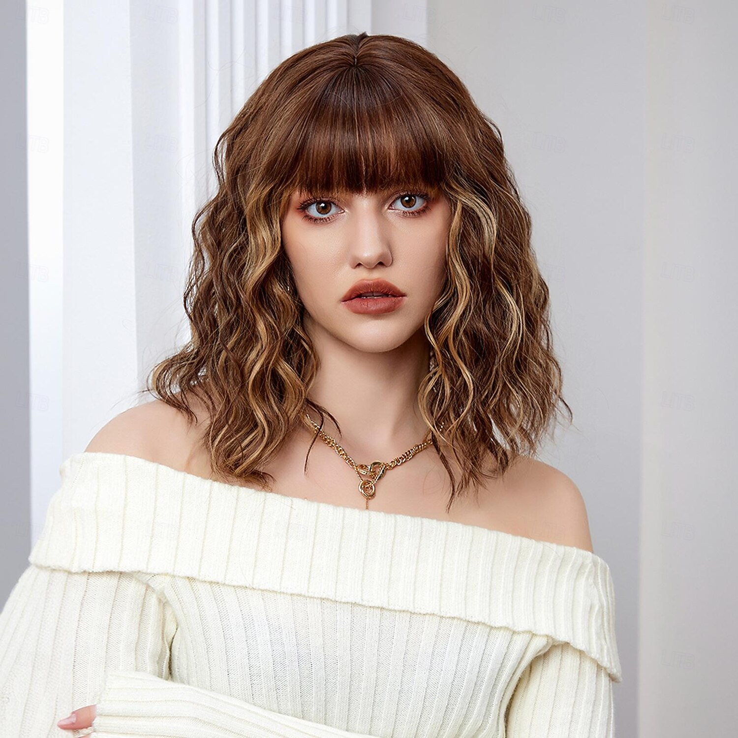 2025年 コスプレウィッグ 弾丸カール ボブスタイル・ヘアカット ニートバング バング付き かつら 14 インチ ダークブラウン 合成 女性用 弾性ある 愛らしいです 快適 ダークブラウン  コレクション – $23.99 –P2