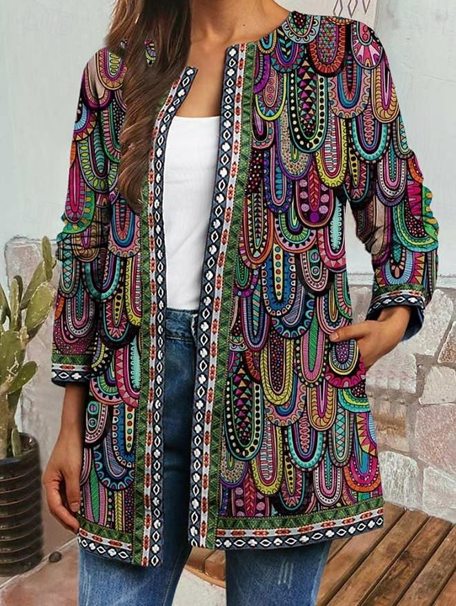 Femme Veste Blouson Soirée Poche Géométrique Coupe Vent Mode Standard Vêtements d'extérieur manche longue Automne Coloré M de 2025 ? $41.99 –P1