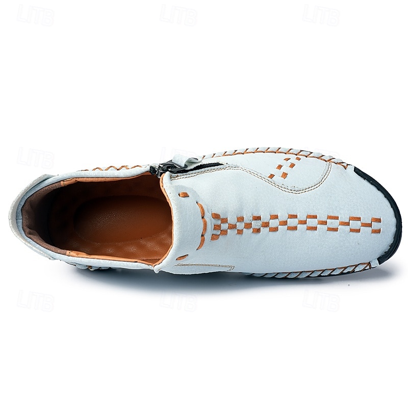 Men's Casual Light Blue Leather Loafers with Unique Hand-Stitched Details and Zip Closure, Ideal for Daily Wear 2025 - $54.99 –P3