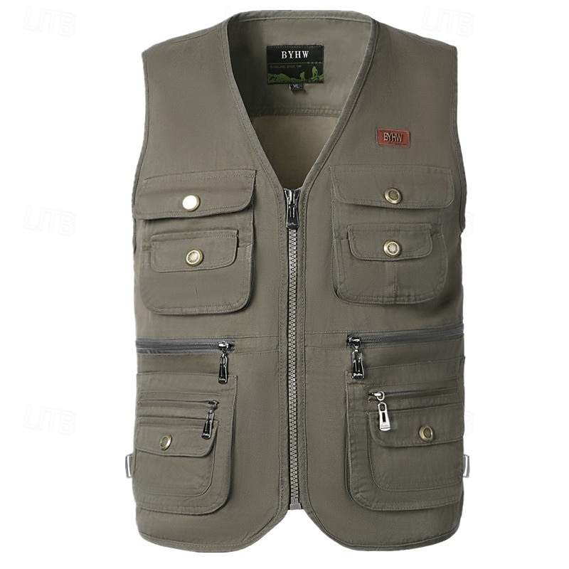 Men's Fishing Vest Hiking Vest / Gilet Sleeveless Outerwear Jacket Travel Cargo Safari Vest Top Outdoor Windproof Multi-Pockets Quick Dry Lightweight Fall Spring Cotton Army Green Khaki Hunting 2025 - $36.99 –P4