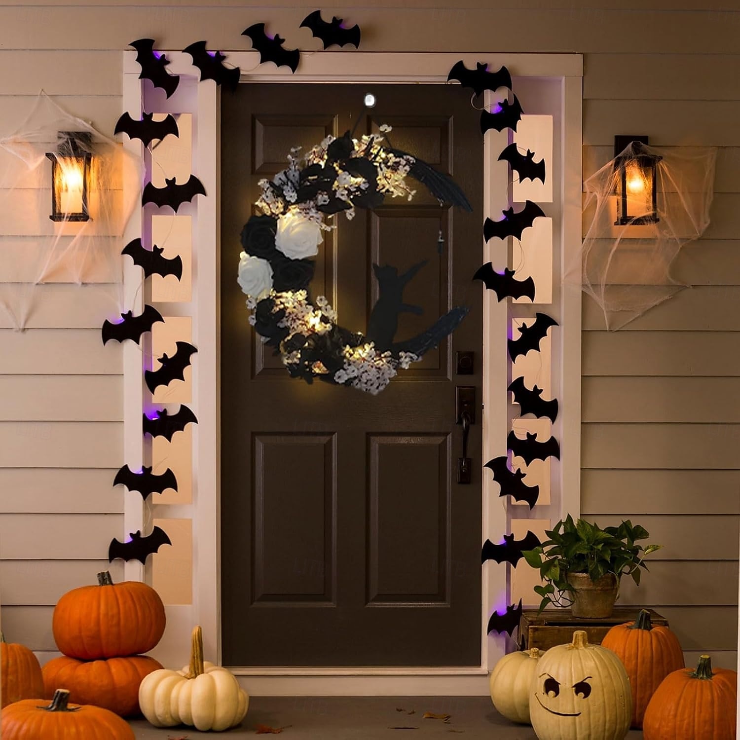 guirlanda de gato criativa luz noturna led - decoração de gato de lua de halloween para pendurar em casa e exibição de janela, presente perfeito para amantes de gatos de 2025 por $20.99 –P1