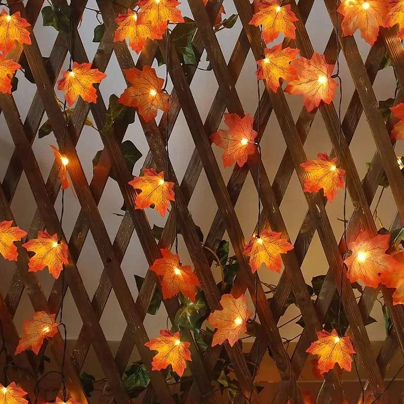 Ghirlandă artificială cu frunze de arțar cu energie solară 6,5 m 30 led-uri de Ziua Recunoștinței Halloween frunze de toamnă decorare în aer liber grădină interioară terasă șemineu pentru iluminat 2025 - $14.49 –P13