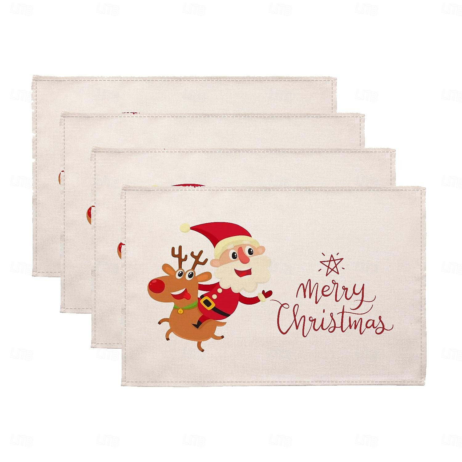 Juego de 4 manteles individuales navideños de algodón y lino para decoración de mesa de invierno, fiestas, cocinas, comedores, etc., de temporada, para exteriores, interiores y exteriores, 30 x 45 cm 2025 - $12.49 –P2