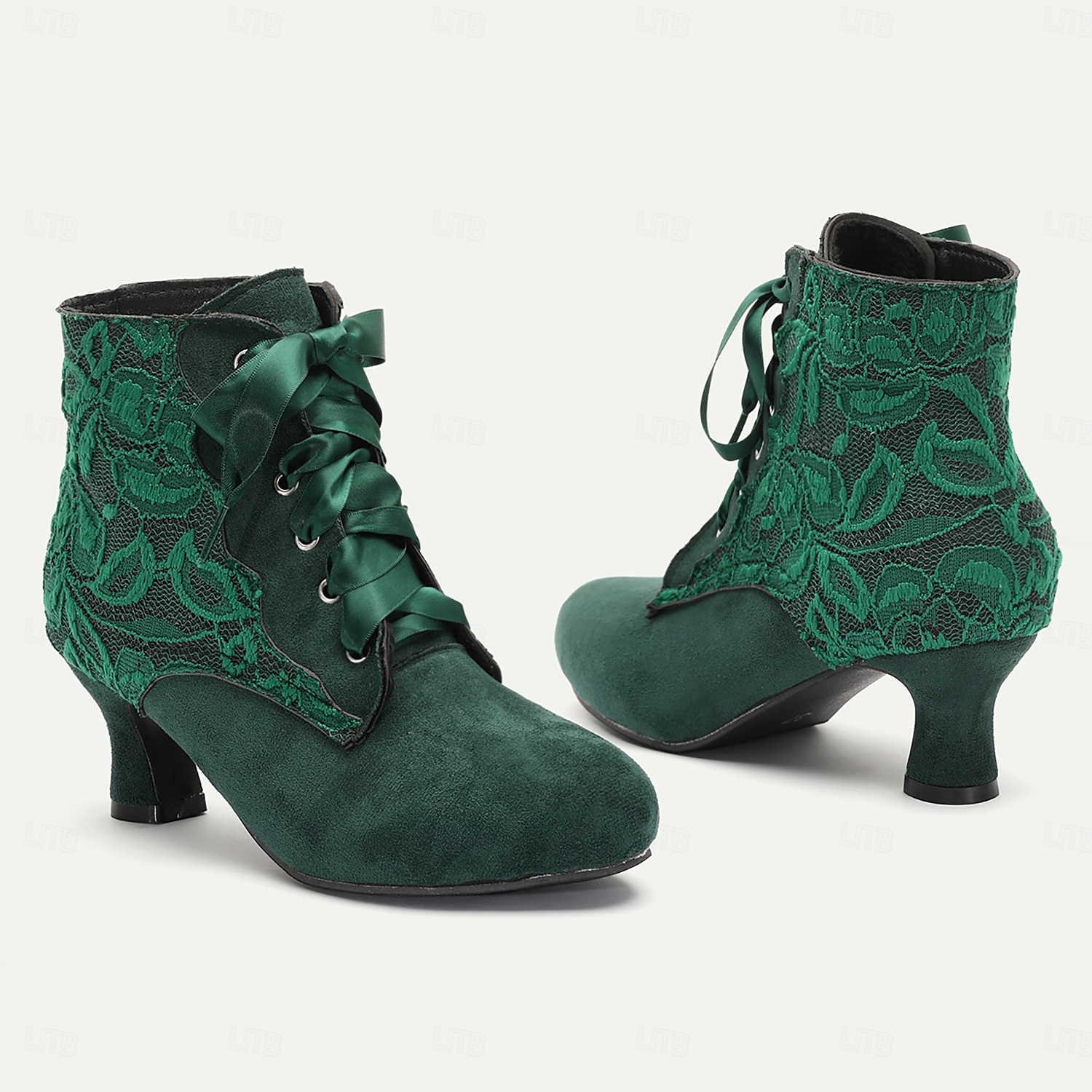 dámské viktoriánské šněrovací kotníkové boty - zelené semišové kozačky na vysokém podpatku pro vintage a steampunk kostýmy 2025 - $59.99 –P3