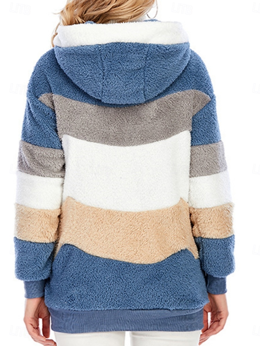 Damen Fleecejacke Teddy-Mantel Hoodie Jacke warm halten Atmungsaktiv Zip Tasche Innenfutter aus Fleece Brautkleider schlicht Streetstyle Farbblock Urlaub Strasse Freizeitskleidung Ausgehen 2025 - $39.99 –P4