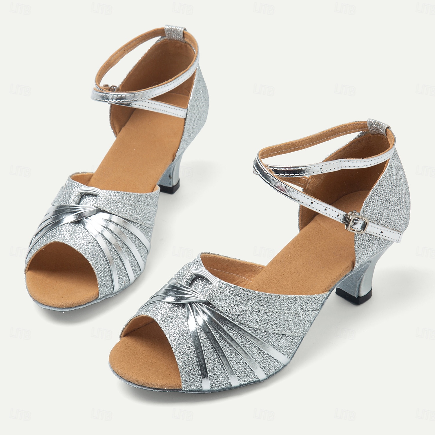 silberne Glitzer-Tanzschuhe für Damen mit überkreuzten Riemen und offener Zehenpartie – ideal für Gesellschafts- und lateinamerikanische Tänze 2025 - $29.99 –P2