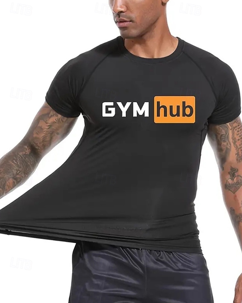 Муж. Компрессионная футболка Спортивная рубашка Фитнес-рубашка С короткими рукавами Футболка Футболка Повседневные Одежда для спорта и отдыха Буквы Быстровысыхающий Высокая растяжка Дышащий 2025 - $15.49 –P1