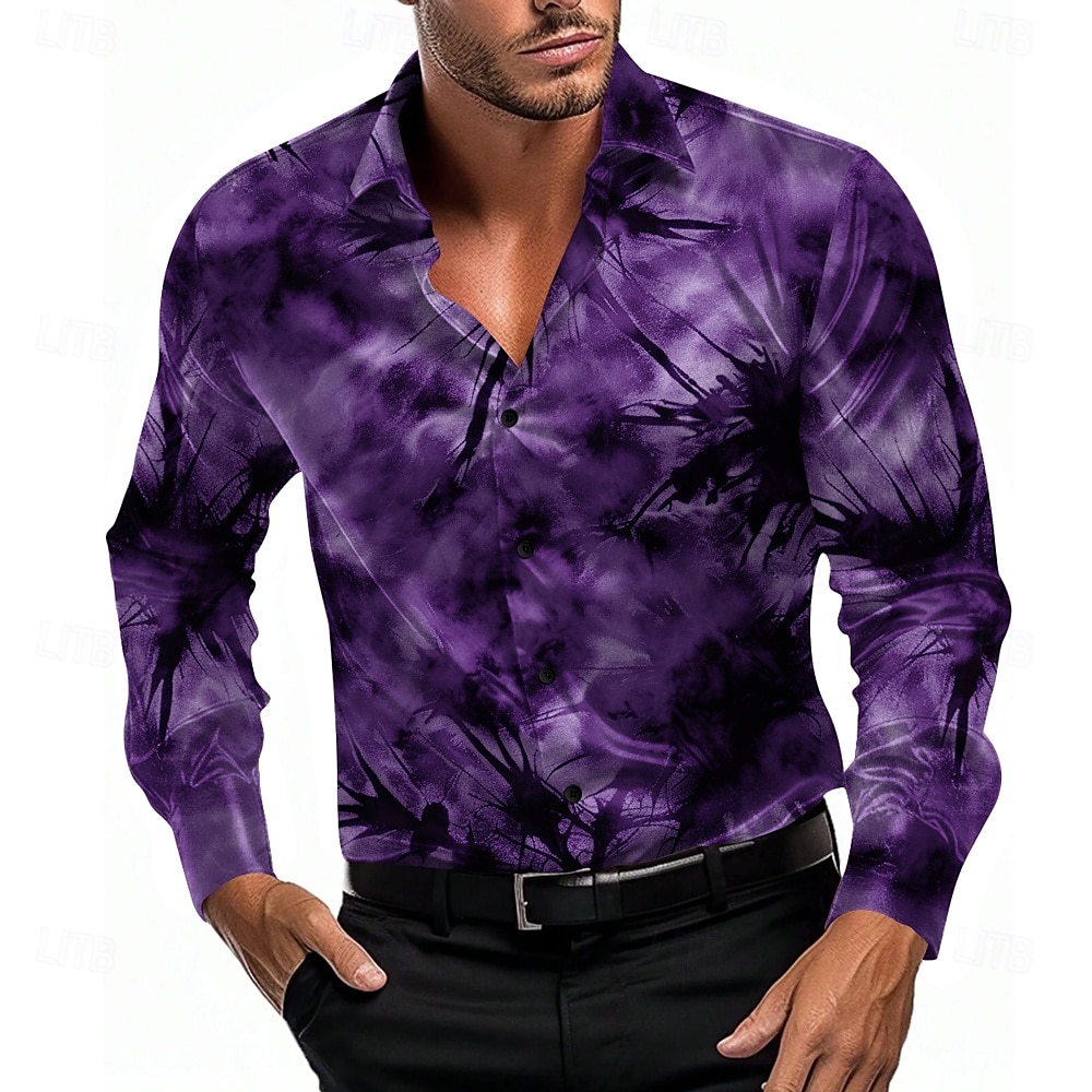 Herren Satinhemd Knopfhemd Batik Urlaub Party-Abendgarderobe Schwarz Blau Purpur Langarm Hemden mit Kragen Sommer Frühling Bekleidung Knopf hoch 2025 - $27.99 –P5