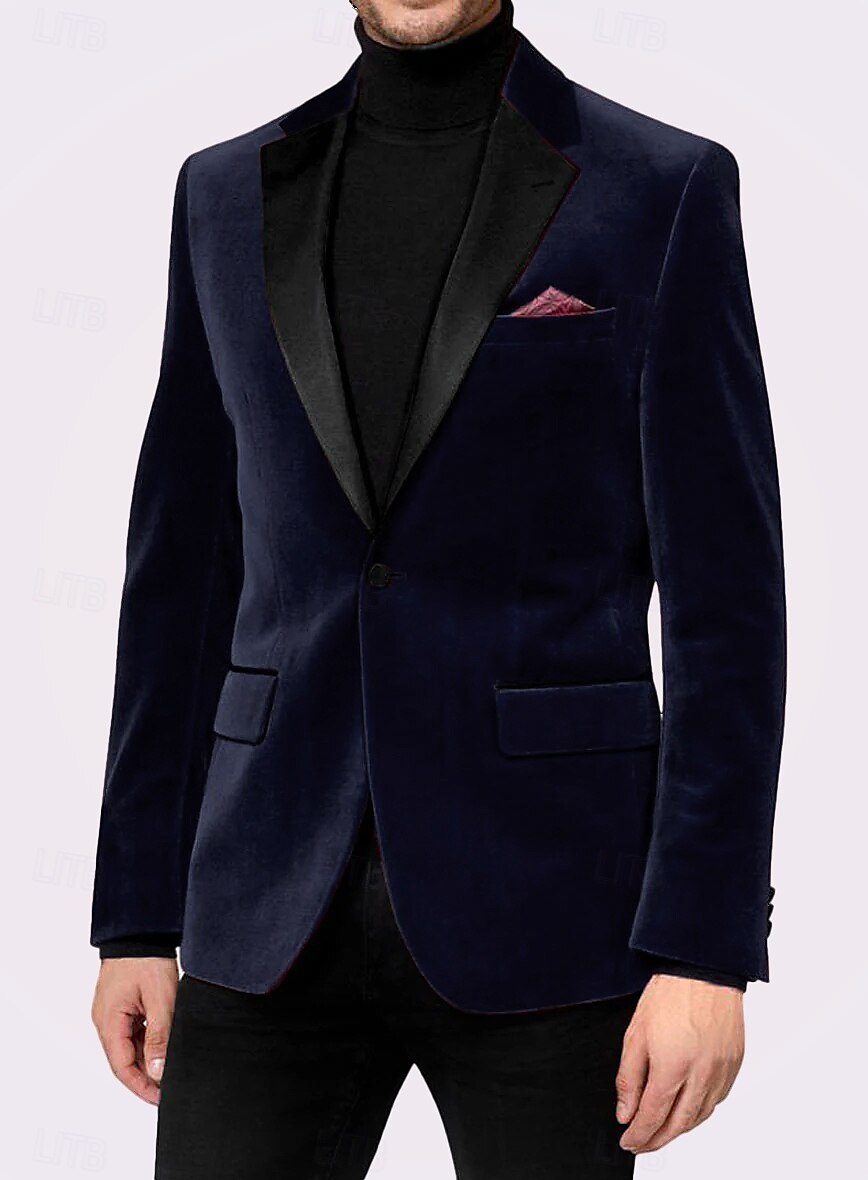Herren Blazer-Jacke Smoking Vintage Party Samt Patchwork Einfarbig Blazer Burgunderrot Grün Weite Passform 2025 - $85.99 –P3