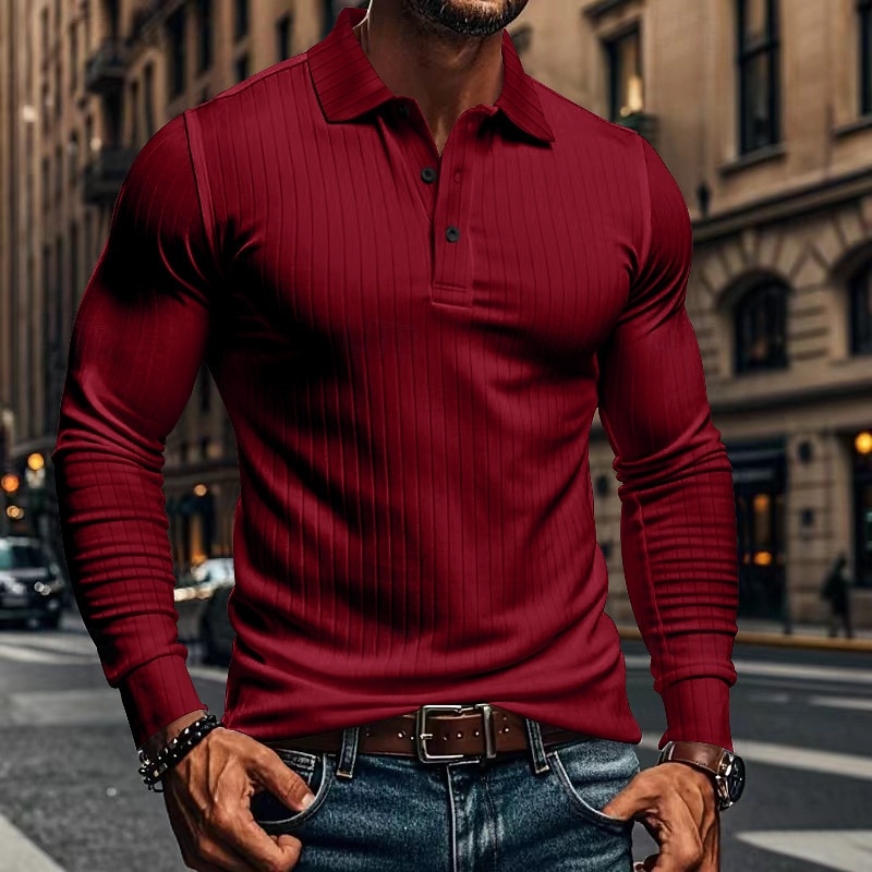 Herren Golfshirt Golf Poloshirts Lässig Arbeit Revers Langarm Basic Modern Einfach Knöpfe Frühling & Herbst Normale Passform Weiß Golfshirt 2026 - $21.99 –P19
