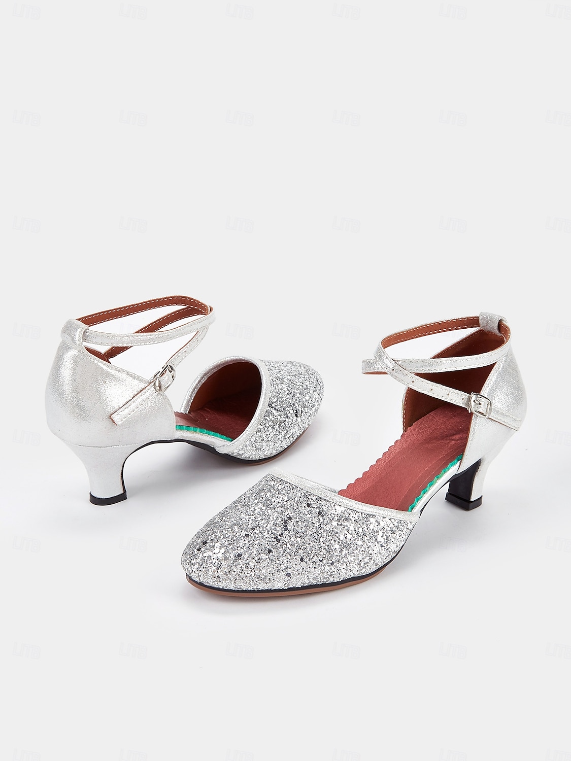 damskie srebrne, brokatowe buty do tańca latynoskiego z paskiem na kostce, idealne do występów towarzyskich 2025 - $32.99 –P7