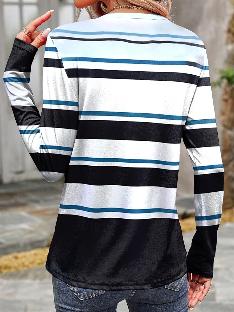 Camiseta de mujer con estampado casual, manga larga, cuello redondo, uso diario, azul, primavera y otoño 2025 - $22.99 –P2