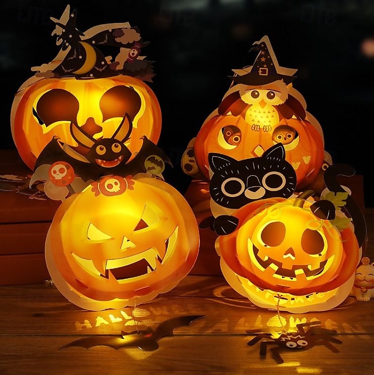 decorazioni lanterna zucca di Halloween - luce notturna fai da te, oggetti di scena fatti a mano, lanterna portatile per bambini per giochi in costume, allestimento per atmosfera festosa del 2025 a $9.99 –P9