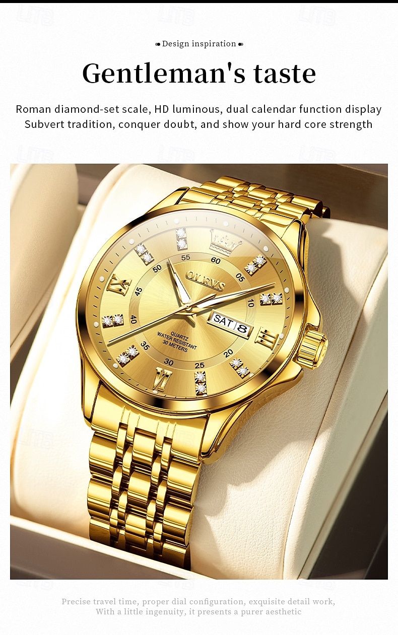 OLEVS 3620 Men Watch Stainless Steel Business Dual Calendar Waterproof Quartz Watch Luxury Brand Diamond Men Watch 2024 - $31.99 –P2