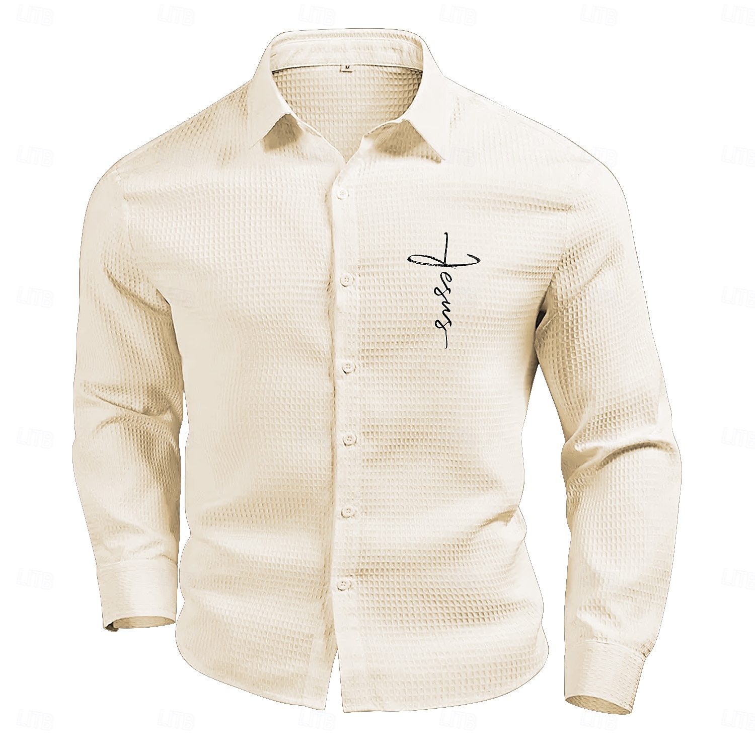 Per uomo Camicia a nido d'ape Camicia Estiva Camicia casual Camicia a maglia a nido d'ape Bianco Verde chiaro Rosa Grigio scuro Albicocca Manica Lunga Testurizzato Moda Collo ripiegato Vacanza Ferie del 2025 a $27.99 –P7