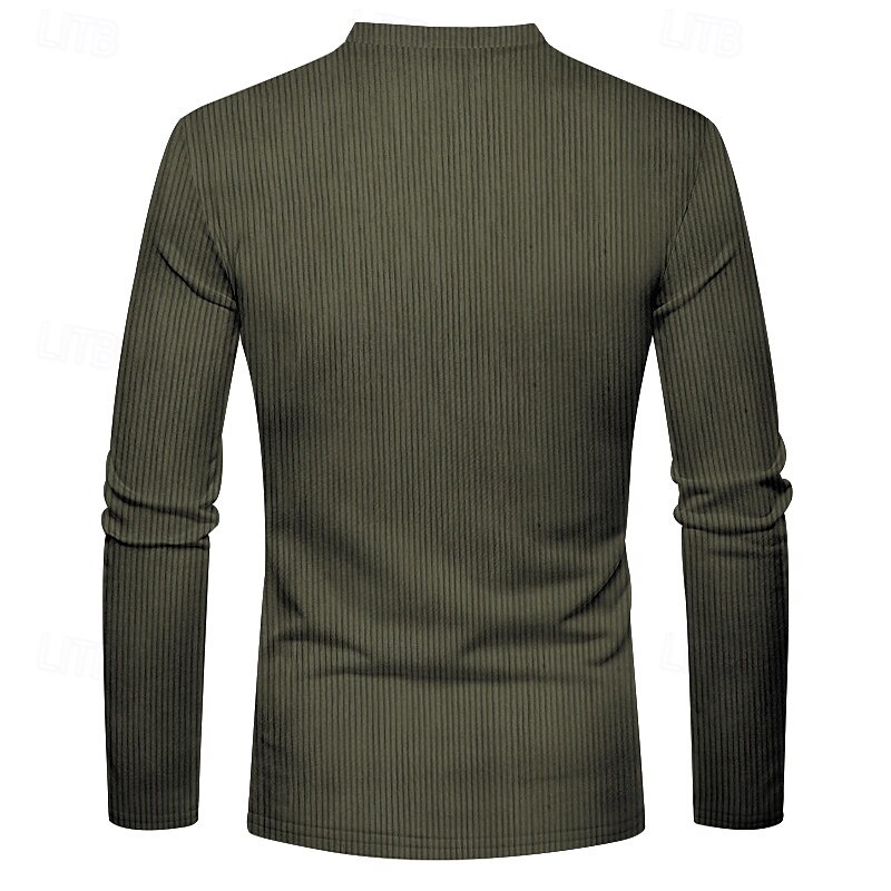 Herren T-Shirt mit Knöpfen T Shirt Cordhemd Henley Hemd Langarm Henley Frühling & Herbst Einfach Mode Designer Basic Urlaub Straße Ausgehen Schwarz Wein Braun Top T-Shirt für Herren 2025 - $23.99 –P7