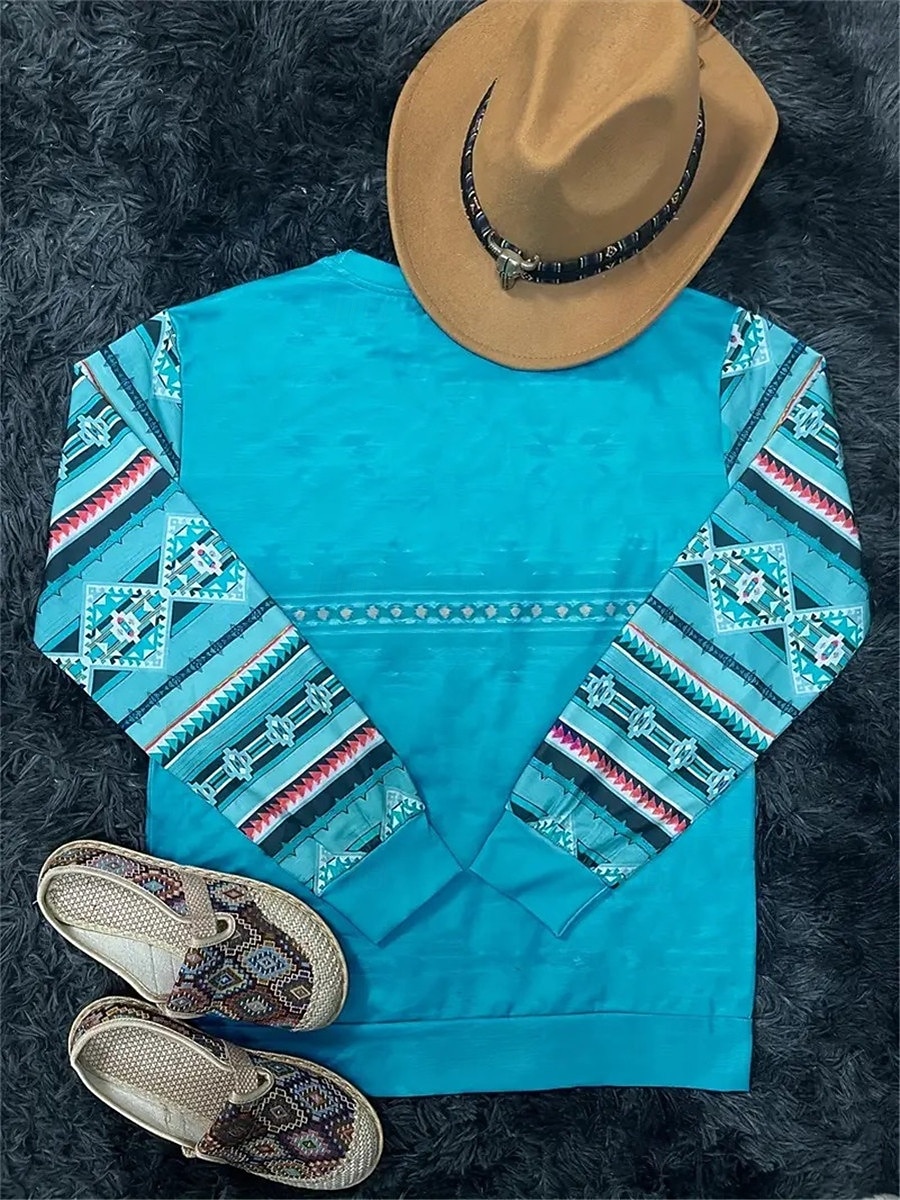 damegenser tribal street dailywear print vintage etnisk casual rund hals langermet mikroelastisk høst vinter komfort pustende mykt stoff 2026 - $29.99 –P2