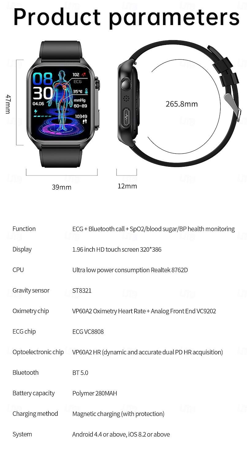 TK12 Smart Watch 1.96 inch Smartwatch Fitness Running Watch Bluetooth ECG+PPG Pedometer Call Reminder Compatible with Smartphone Women Men Long Standby Hands-Free Calls Waterproof IP 67 46mm Watch 2025 - $69.99 –P20