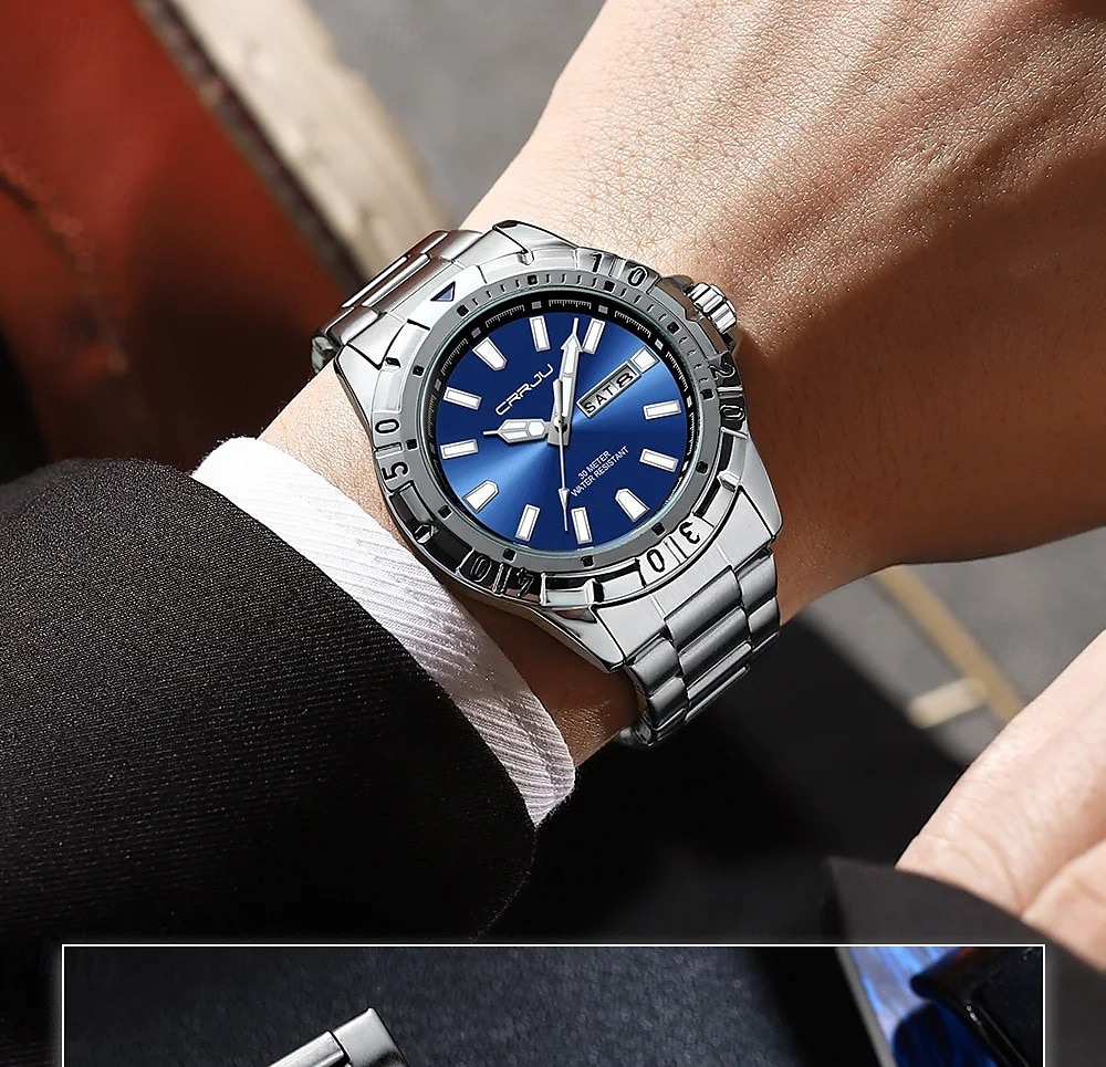 Crrju top original hommes montre à quartz vert montre étanche pour hommes en acier inoxydable quartz hommes montre de luxe montre-bracelet lumineuse de 2025 ? $28.99 –P2