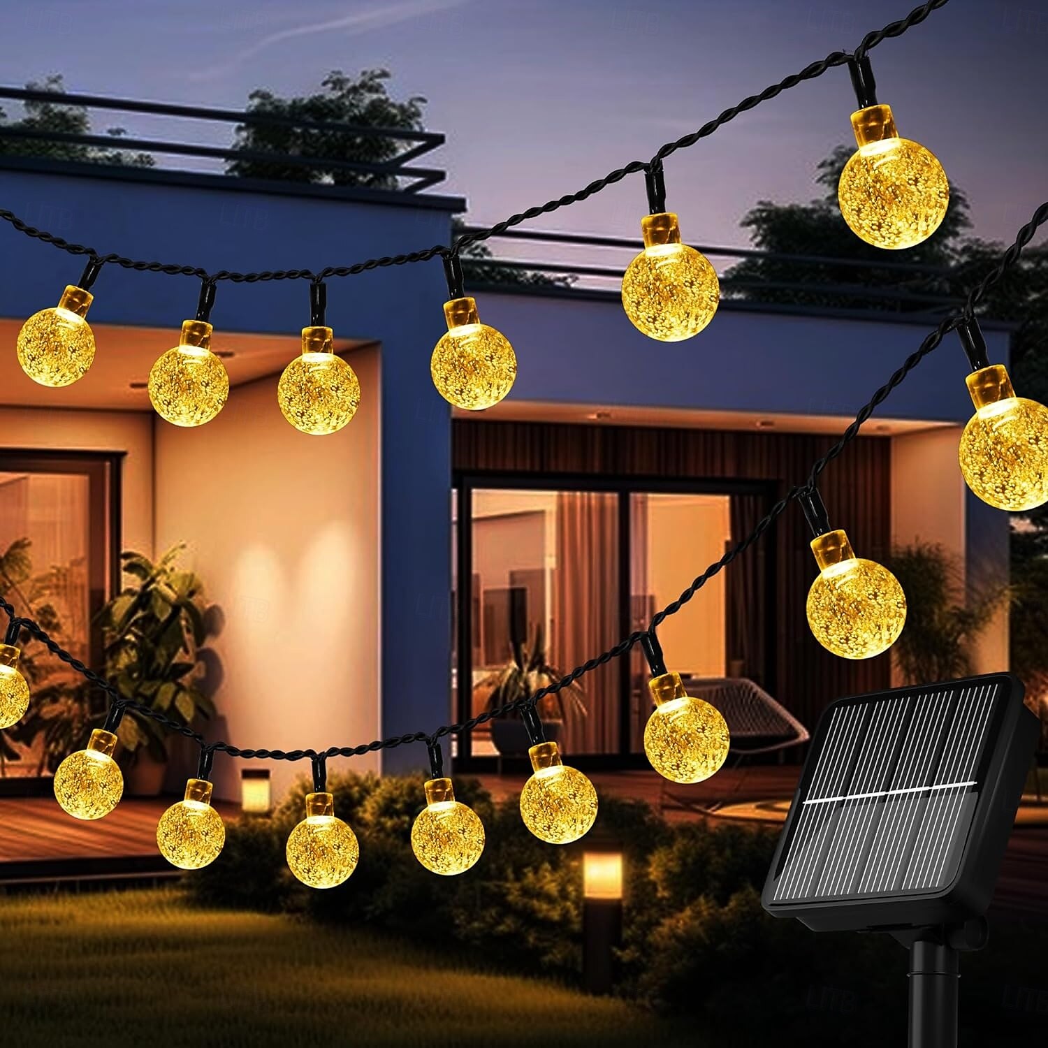 אורות מחרוזת סולארית עבור חוץ 12 מטר 100 led קריסטל אורות גלובוס עם 8 מצבים אורות מחרוזת שמש חיצונית עמיד למים לגינה עץ פטיו מסיבת מסיבת חג המולד קישוט 2025 - $21.99 –P6