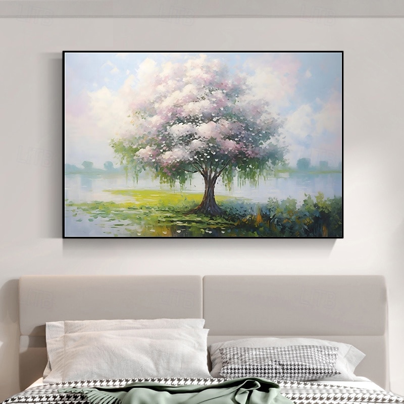 Handgemalte Leinwand Ölgemälde Kirschblüten Wandkunst Landschaft Blütenbaum rustikale Leinwand extra großes Dekor Geschenk kein Rahmen 2025 - $116.99 –P6
