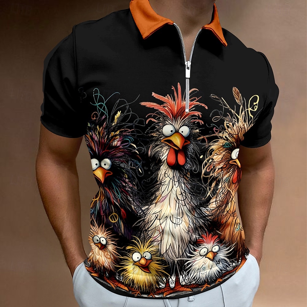 Férfi Csirke Cipzáras pólóingek Golfing Rövid ujjú Pólóingek Galléros ingek Alkalmi Vicces Utcai öltözék Nyaralási viselet Party ruhák 3D nyomtatás Quarter Zip Polo Nyár Tavasz Fekete Fehér Sárga 2025 - $22.99 –P7