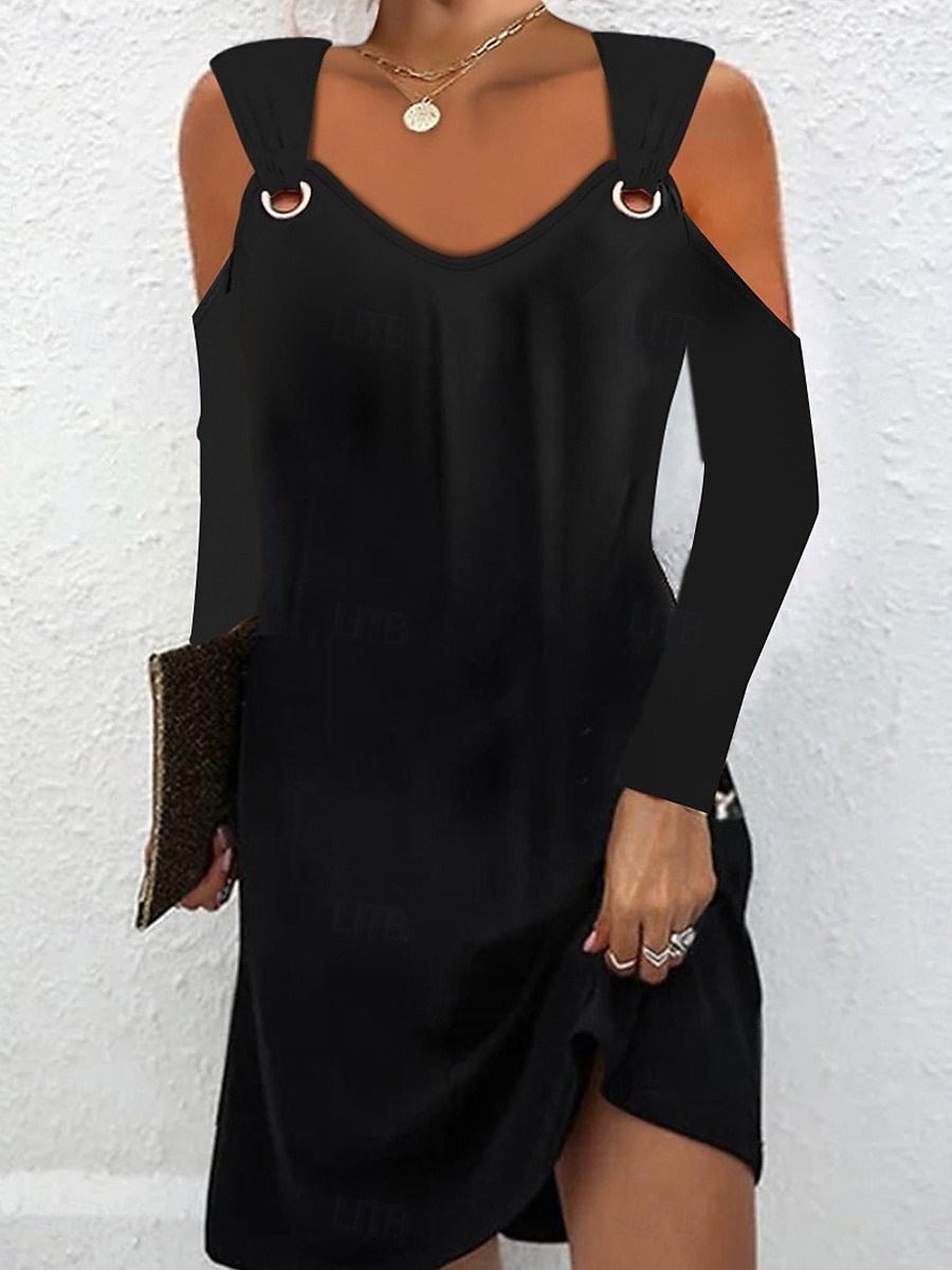 Pentru femei Rochie neagra Rochie Mini Umăr rece Elegant Epocă De Pe Umăr Manșon Lung Negru Alb Roz Îmbujorat Culoare 2025 - $31.99 –P1