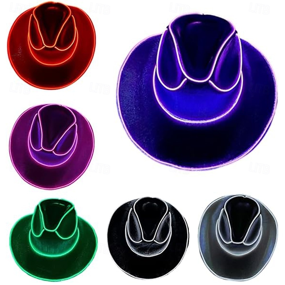 Cowgirl Hat Fedora Light Up Cowboy Hat Glowing Fedora Hat Glow In the Dark for Music Festivals Sparkly Glowing Cowboy Hat Versatile 2026 - $28.99 –P16