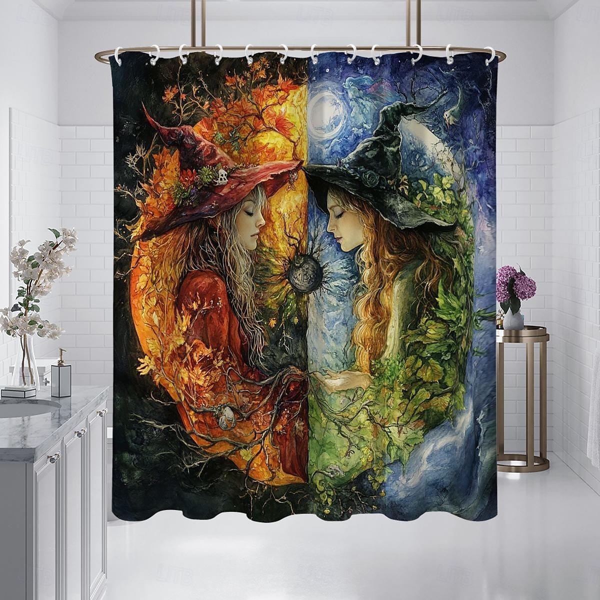 Halloween-Duschvorhang, moderner, maschinenwaschbarer, wasserdichter Polyesterstoff zur Badezimmerdekoration, Badewanne mit 12 Haken 2025 - $23.99 –P9