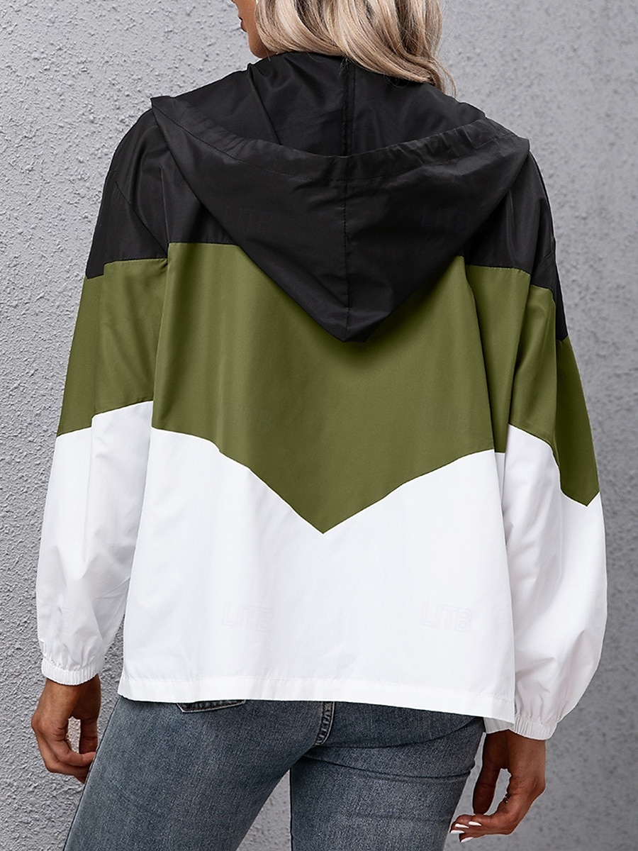 Women's Hoodied Jacket Dailywear Patchwork Multi Color Windproof Vintage Loose Fit Outerwear Long Sleeve Summer claret S 2025 - $46.99 –P2