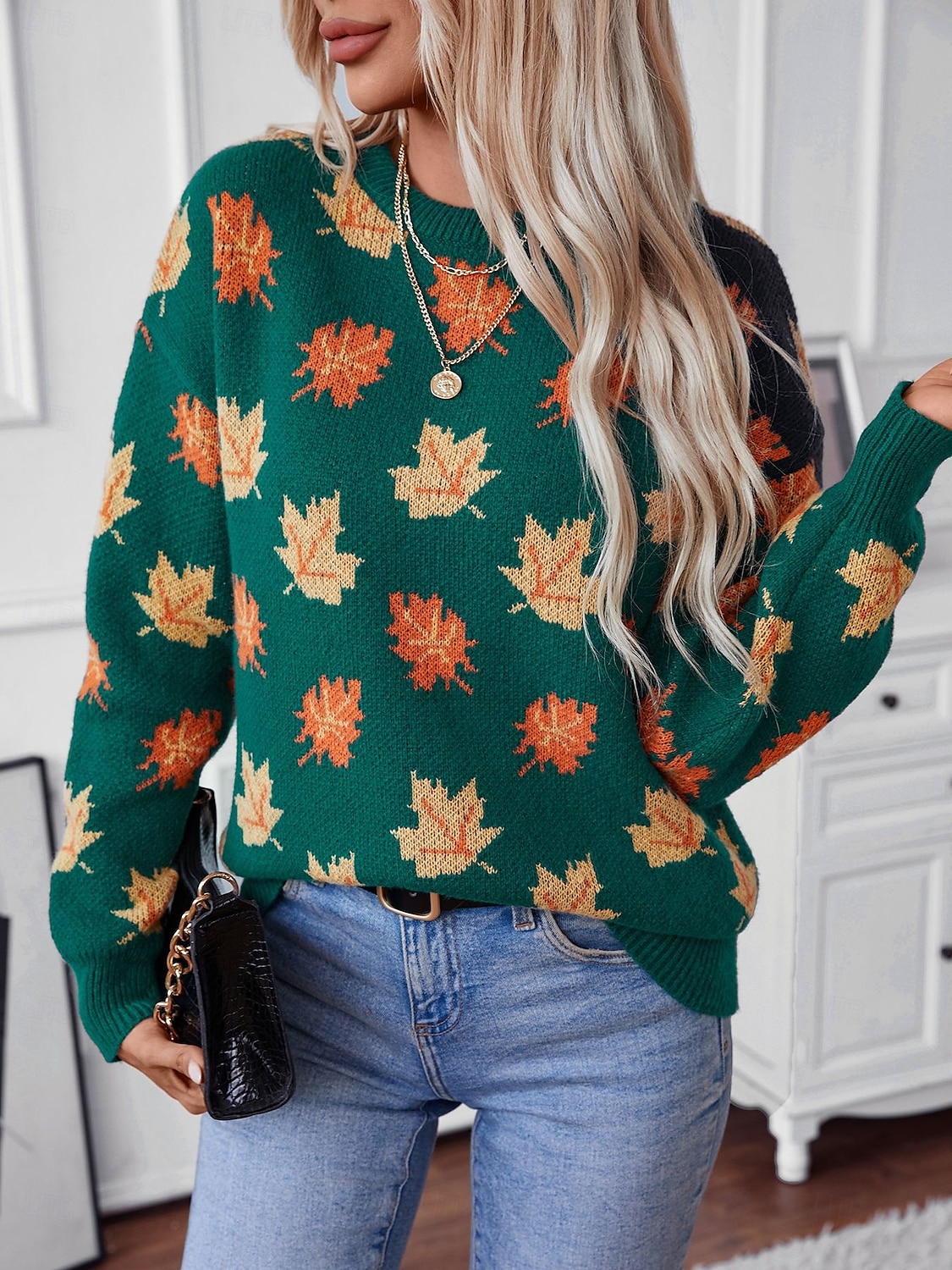 Femme Pull Chandail Décontractées Graphic Col Ras du Cou Imprimer manche longue Hauts réguliers Tricoter Fin de semaine Noir Vert Automne Hiver de 2025 ? $52.99 –P1