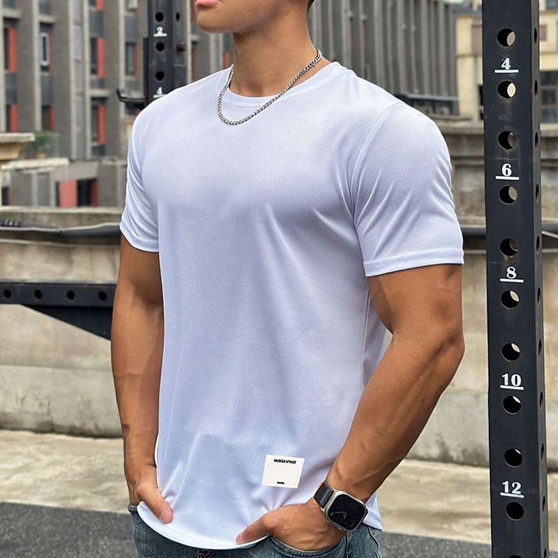 Homens Camiseta de Corrida Manga Curta Camiseta Casual Roupa Esportiva Respirável Secagem Rápida Macio Treino de Ginástica Corrida Caminhada Roupa de esporte Roupas Esportivas Cor Sólida Cinzento de 2025 por $10.39 –P6