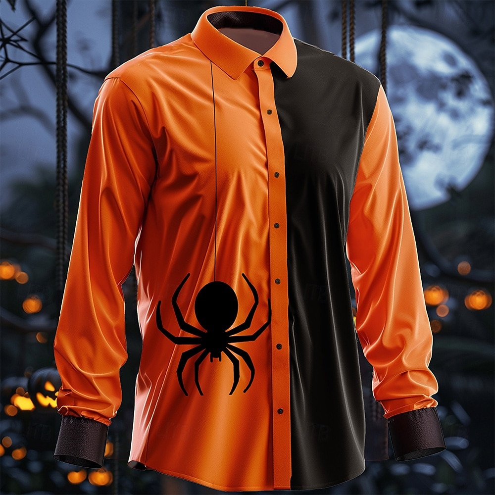 2025年 Halloween 男性用 しかめっ面 ハロウィーンコスチューム ボタンアップシャツ 長袖 暗い パーティーイブニングウェア 秋 冬 春夏 シャツカラー 3Dプリント オレンジ コレクション – $31.99 –P1