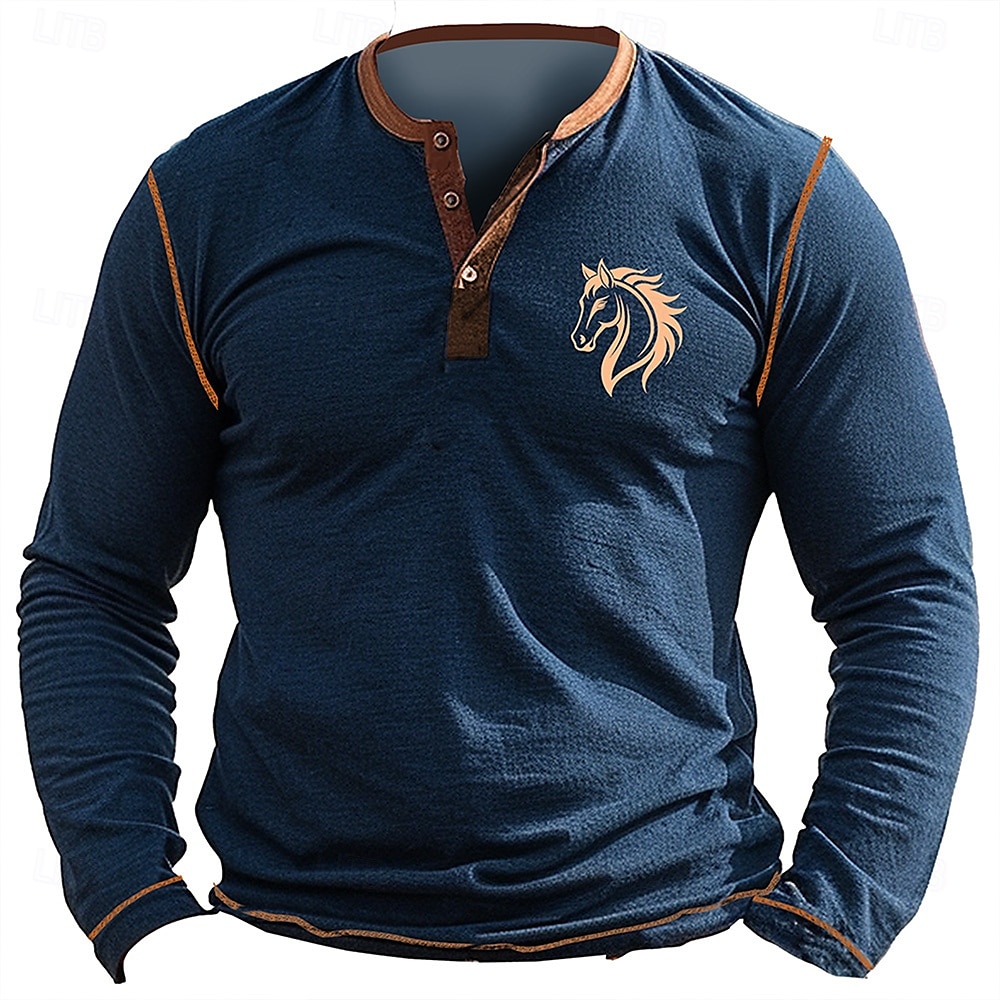 Męskie Oktoberfest Krowa Arrow Koszula Henley Długi rękaw drukowanie 3d Codzienny Impreza Ulica Codzienny Zima Wiosna i jesień Ciemnoniebieski Henley Koszulka Henley 2025 - $22.99 –P2