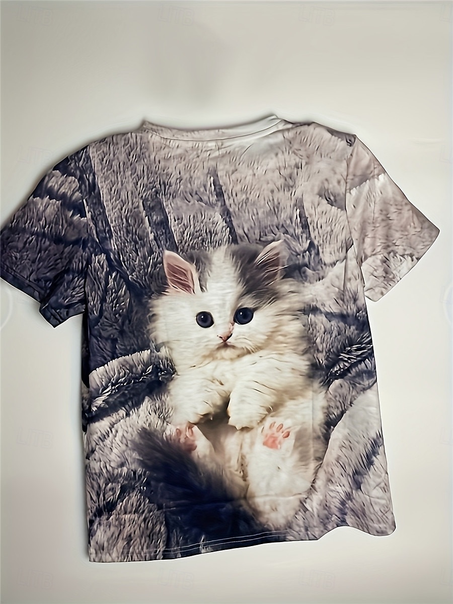 Women's T Shirt Casual Print Short Sleeve Regular Tops Daily White Purple Gray Summer 2025 - $19.99 –P8
