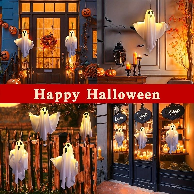 1pc Halloween Decorations Lighted Ghost Hanging Light Porch, Adjustable Arms for Glass Window, Indoor & Outdoor Tree Decor - Festive Atmosphere Decorative Light with 3 Lighting Modes (White & Orange) 2026 - $6.49 –P6