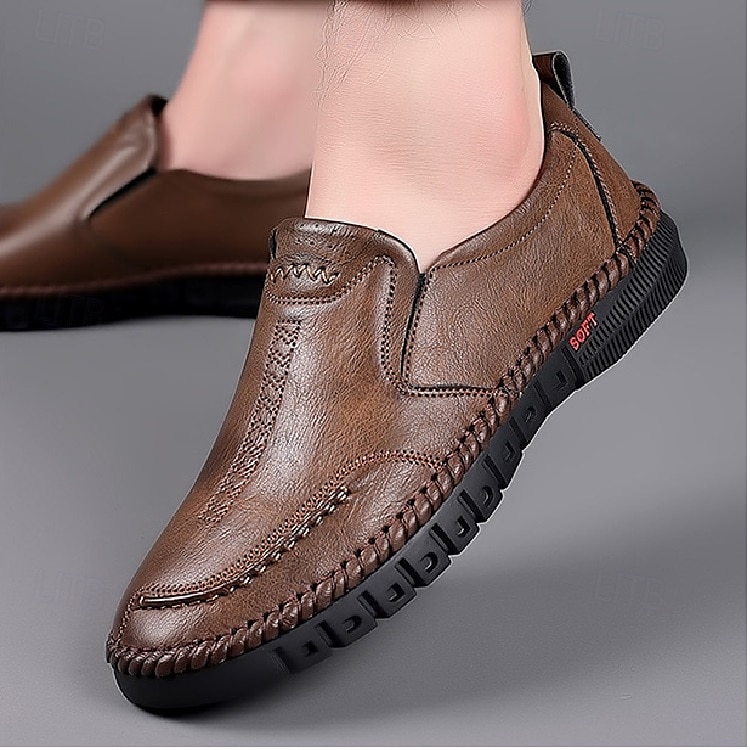 Herren Loafer & Slip On Komfort Schuhe Handnähen Brautkleider schlicht Outdoor Täglich Mikrofaser Atmungsaktiv Halbschuhe Schwarz Braun Frühling 2026 - $34.99 –P1