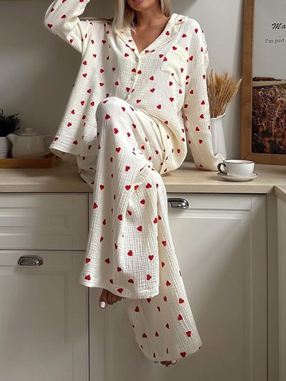 camicie stampate da donna&amp;abiti da notte - cotone grafico casa abiti del 2025 a $41.99 –P4