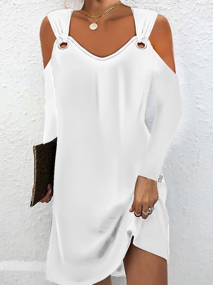 Pentru femei Rochie neagra Rochie Mini Umăr rece Elegant Epocă De Pe Umăr Manșon Lung Negru Alb Roz Îmbujorat Culoare 2025 - $31.99 –P2