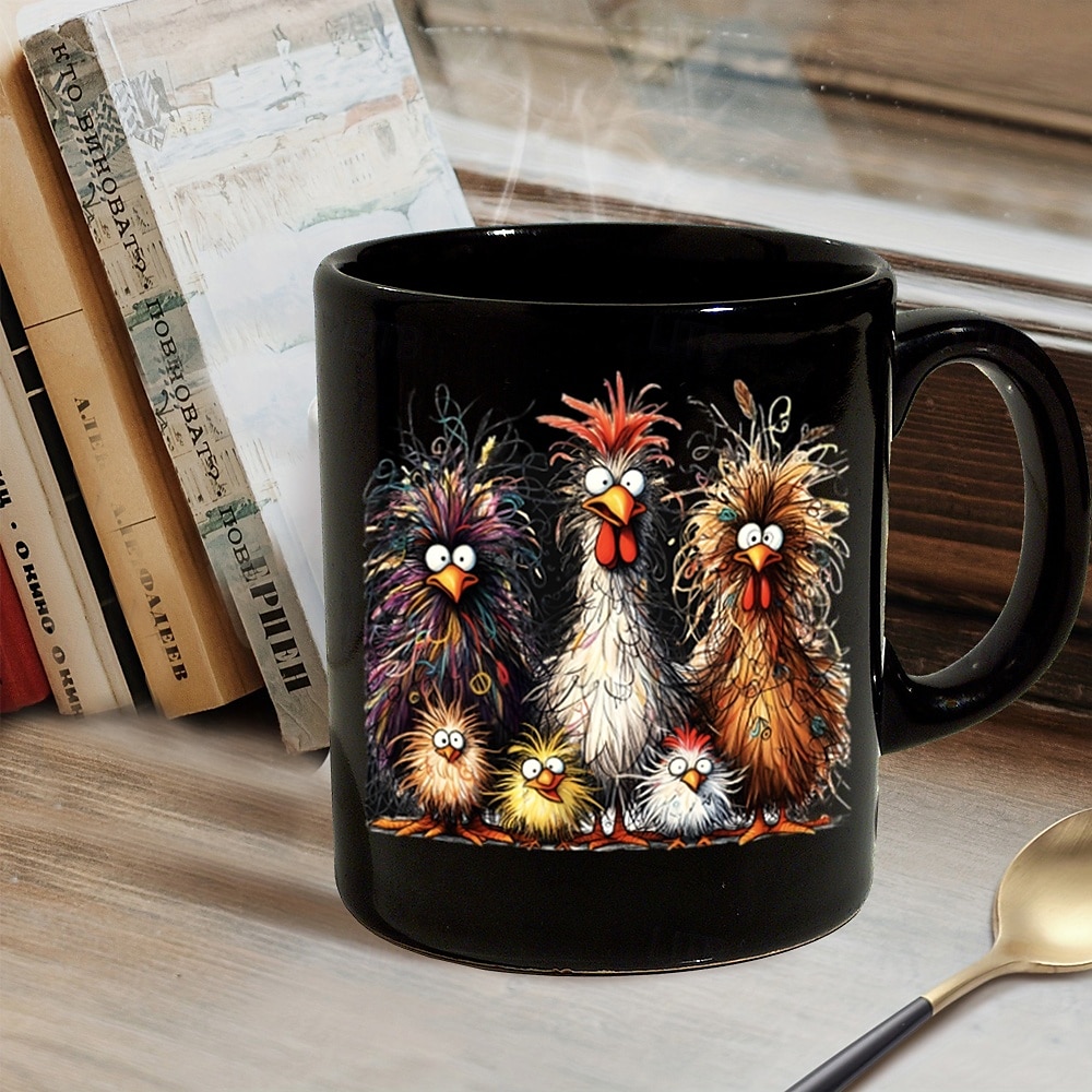 Забавная кружка с изображением петуха, керамическая забавная кружка для кофе, черная, ретро, винтажная, повседневная, уличная кружка, подарочная кружка 11,2 унции/330 мл 2026 - $15.99 –P6
