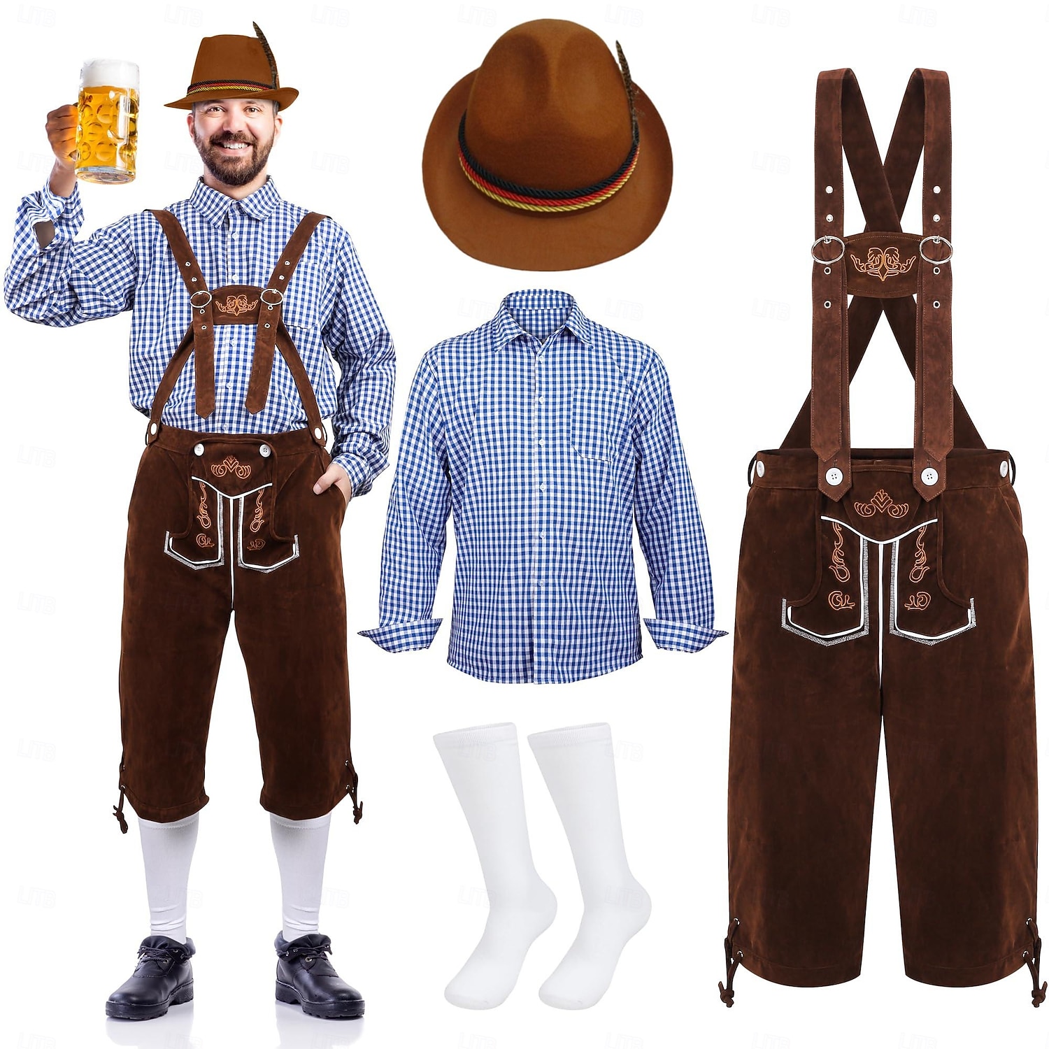 Oktoberfest Lederhosen Koszula alpejski kapelusz Bawaria bawarski Niemiecki Monachium Łąki Męskie Tkanina w stylu tradycyjnym Bluzka Szorty Kapelusz 2026 - $77.99 –P5