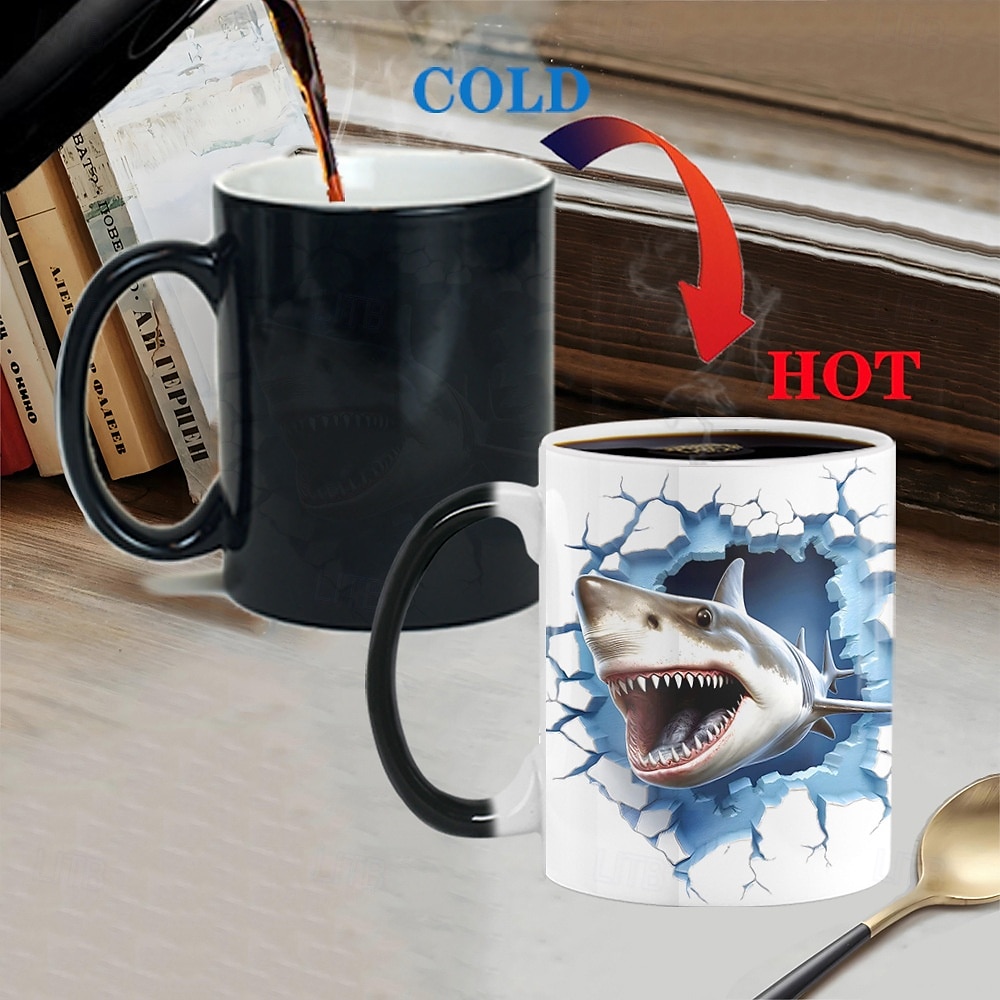 caneca que muda de calor, caneca de cerâmica com ilusão 3D de mudança de calor de tubarão, caneca de café com mudança de cor sensível ao calor de 11 oz, caneca de presente de natal fofa para amantes de 2025 por $16.99 –P8